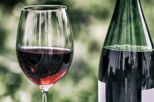 an image of a wine glass and bottle to illustrate a post about the glass manufacture process and highlight how thermal sprays can be beneficial